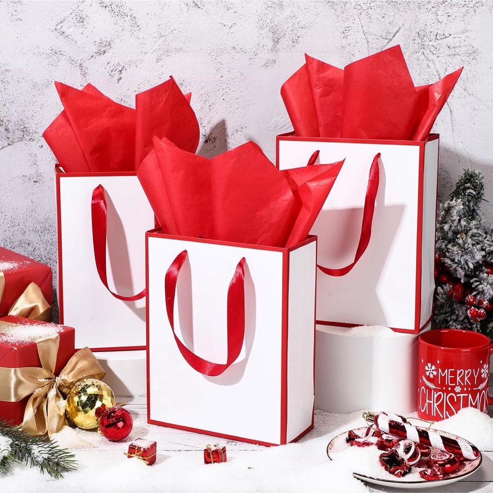5 Pack Metallic Paper Gift Bags with Handle and Tissue 9 x 7 x 3.1